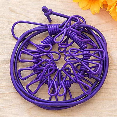 DEKIYANZ Multi Functional Clothes Hanging Rope with 12 Clips & 2 Hooks for Clothes Drying Nylon, Plastic, Stainless Steel Retractable Clothesline(1.8 m)