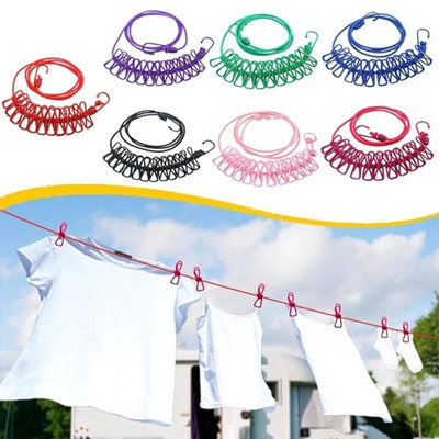 La Bella Cloth-Drying Rope with Hooks Adjustable & Elastic Clothes Rope with 12pcs Nylon, Steel Retractable Clothesline(2 m)