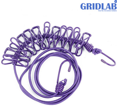 Gridlab Drying Ropes with Hook Streachable Cloth Hanging Rope Drying with 12 Clips Plastic Retractable Clothesline(1.8 m)