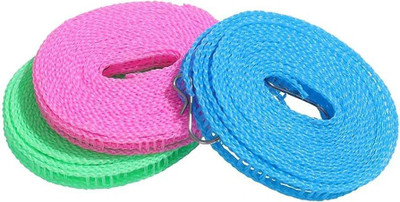 BLUEHERBS Washing Line Drying Nylon Rope with Hooks - Pack of (3) Nylon Retractable Clothesline(3 m)