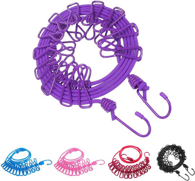 ZURU BUNCH Unique Multi-Functional Cloth Hanging Drying Rope, Hooks with 12 Clips Nylon Retractable Clothesline(1.8 m)
