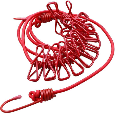 GRANSI Cloth Drying Rope/Elastic Rope with Hook/12 Clip Elastic Hanging Rope Nylon Retractable Clothesline(3 m)