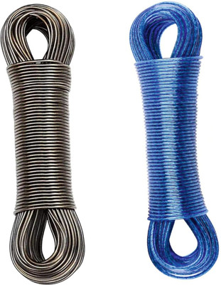 WAHHSON Heavy Duty Wet Cloth Laundry Rope PVC Coated Metal Cloth Drying 20 Meter Wire Multicolor(Length: 20 m, Diameter: 5 mm)
