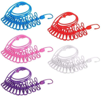 ABlue Clipper Adjustable Clothesline with 12pcs Clothespins Plastic Clothesline(1.8 m)
