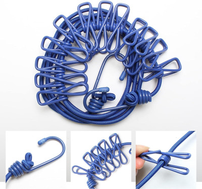 PORBE 12 Clips & 2 Hooks Portable Outdoor Clothesline Rope Nylon, Plastic Nylon Retractable Clothesline(1.8 m)