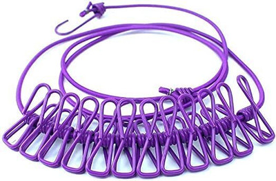 KUNYA 12 Clips & 2 Hooks Portable Outdoor Clothesline Rope Nylon, Plastic, Stainless Steel Retractable Clothesline(1.8 m)