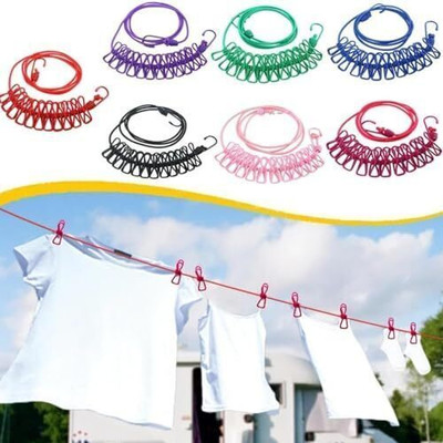 Jindal ent Elastic Cloth Drying Rope with 12 Metal Clip Portable Plastic Clothesline(1 m)