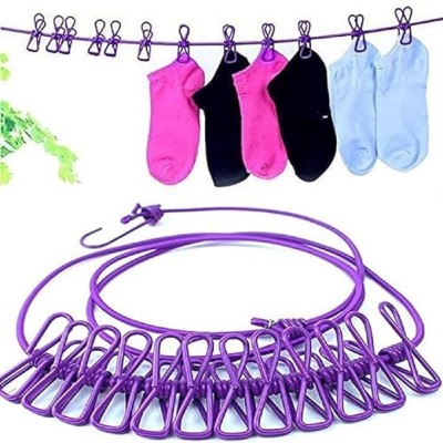 reozan Cloth Drying Rope with Two Sided Hooks, Elastic 12 Clips Cloth Hanging Rope Nylon Retractable Clothesline(12 m)