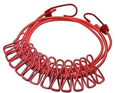 BUSAWARE Multi Functional Portable Drying Rope with 12 Clips and 2 Hooks Multicolor(Length: 1.8 m, Diameter: 1800 mm)