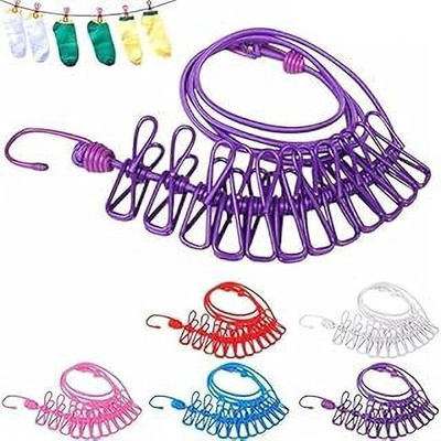 JSK Windproof Clothesline with 12 Clips, Stretchy Retractable Elastic for Indoor Steel Retractable Clothesline(12 m)