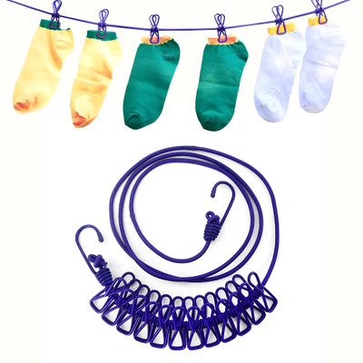 KUBER INDUSTRIES Cloth Drying Rope with 12 Clips for Balcony-Garden-Travel|1.8 MTR|Multicolor Nylon Retractable Clothesline(1.8 m)