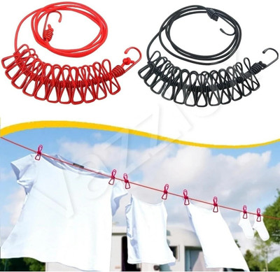 DENFY Clothesline for Drying Clothes 2 Pcs Elastic Clothing Line with 24 Clothes Clips Nylon Retractable Clothesline(1.8 m)