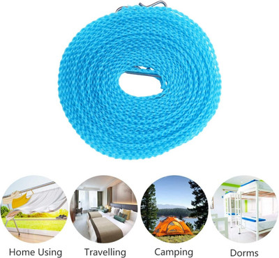 Elpenor 5 Meters Windproof Anti Slip Clothes Washing Line Drying Nylon Rope with Hooks Nylon Retractable Clothesline(5 m)