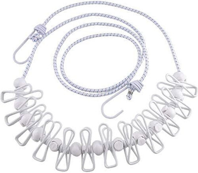 WonderFull Cloth Drying Rope with 12 Clips Hooks Elastic Cloth Hanging Rope Clothes Line Plastic, Steel Retractable Clothesline(1.8 m)