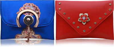 FLANKER Casual, Party Red, Blue  Clutch(Pack of: 2)