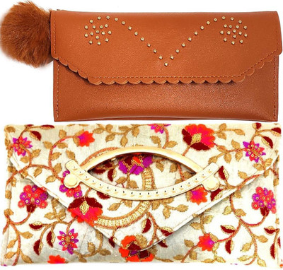 Mahabal Casual, Party, Formal Brown, Yellow  Clutch(Pack of: 2)