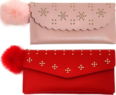 Mahabal Casual, Party, Formal Pink, Red  Clutch(Pack of: 2)