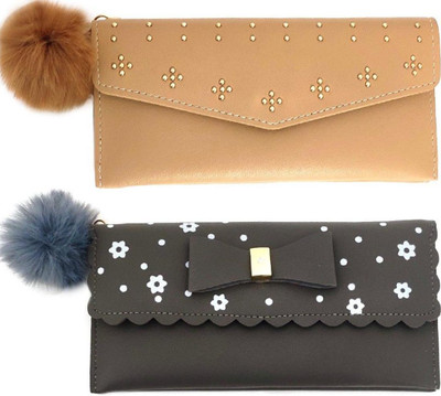 Mahabal Casual, Party, Formal Tan, Grey  Clutch(Pack of: 2)