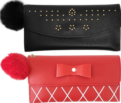 Mahabal Casual, Party, Formal Black, Maroon  Clutch(Pack of: 2)