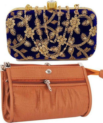 BABERWAL ENTERPRISES Casual, Formal, Party Blue, Tan  Clutch