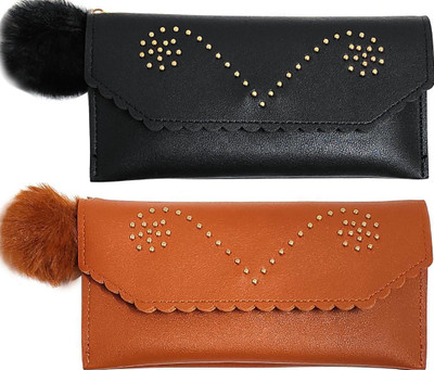 Mahabal Casual, Party, Formal Black, Brown  Clutch(Pack of: 2)