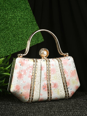 Tooba Handicraft Party White, Pink  Clutch