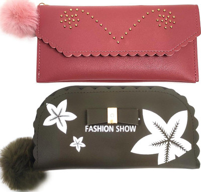 Mahabal Casual, Party, Formal Pink, Khaki  Clutch(Pack of: 2)
