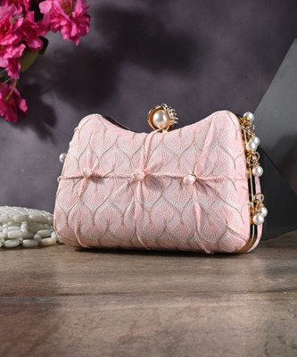 Tooba Handicraft Party Pink, Gold  Clutch