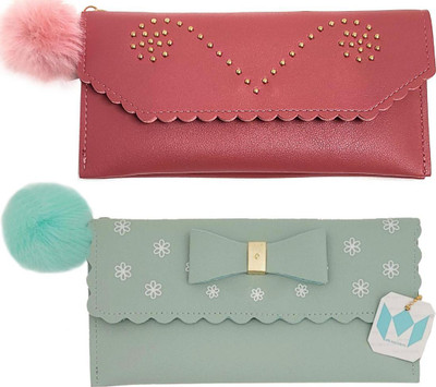 Mahabal Casual, Party, Formal Pink, Green  Clutch(Pack of: 2)