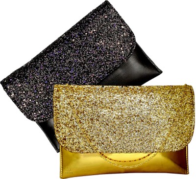 JIVON Casual, Formal, Party Gold, Black  Clutch