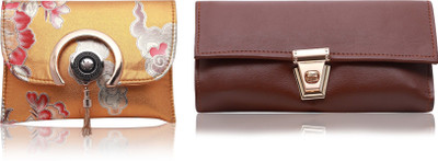 FLANKER Party, Casual Yellow, Brown  Clutch(Pack of: 2)