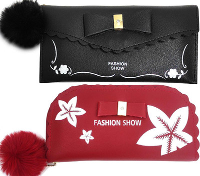 Mahabal Casual, Party, Formal Black, Maroon  Clutch(Pack of: 2)