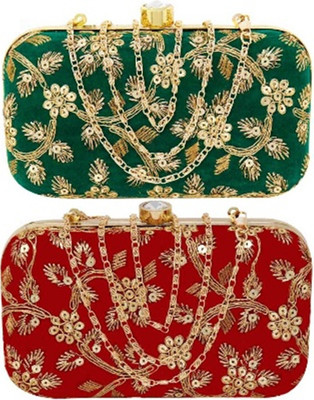 BABERWAL ENTERPRISES Party Green, Red  Clutch(Pack of: 2)