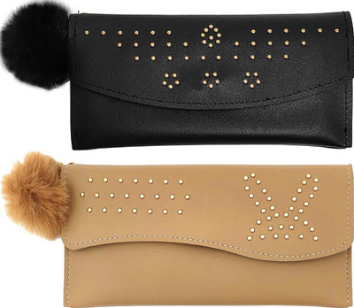Mahabal Casual, Party, Formal Black, Khaki  Clutch(Pack of: 2)