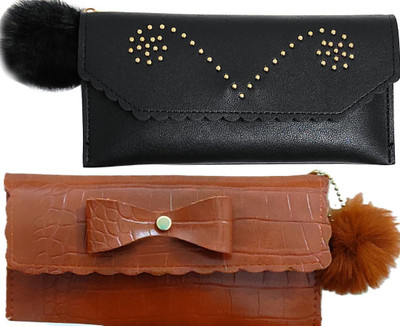 Mahabal Casual, Party, Formal Black, Brown  Clutch(Pack of: 2)