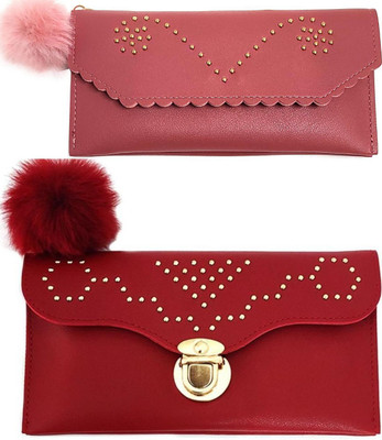 Mahabal Casual, Party, Formal Pink, Maroon  Clutch(Pack of: 2)