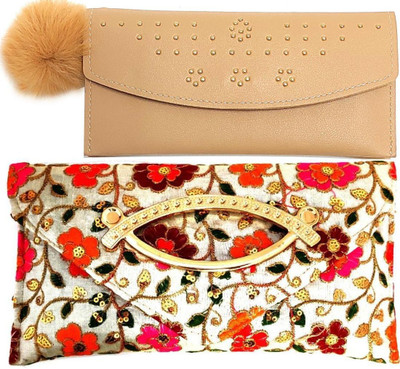 Mahabal Casual, Party, Formal Cream, Cream  Clutch(Pack of: 2)