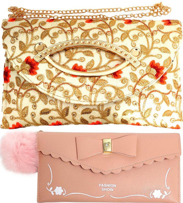 Mahabal Casual, Party, Formal Cream, Beige  Clutch(Pack of: 2)