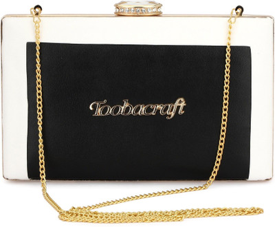 Tooba Handicraft Party Black, White, Gold  Clutch