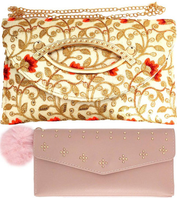 Mahabal Casual, Party, Formal Cream, Beige  Clutch(Pack of: 2)
