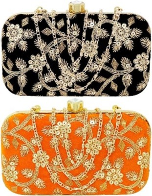 HouseOfCommon Party Black, Orange  Clutch(Pack of: 2)