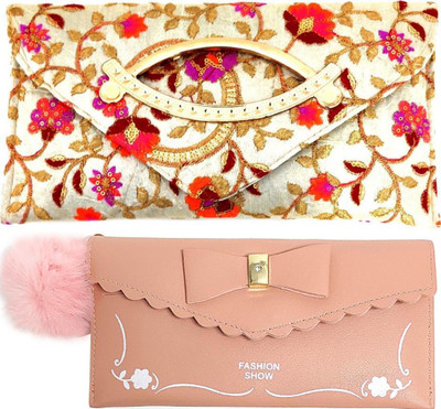 Mahabal Casual, Party, Formal Yellow, Beige  Clutch(Pack of: 2)