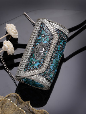 Anekaant Party Blue, Silver  Clutch