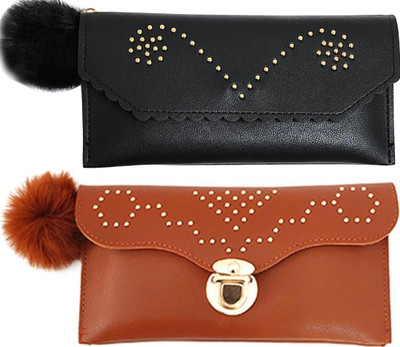 Mahabal Casual, Party, Formal Black, Brown  Clutch(Pack of: 2)