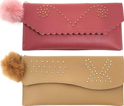 Mahabal Casual, Party, Formal Pink, Khaki  Clutch(Pack of: 2)