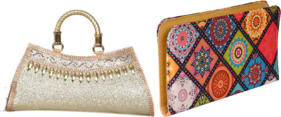 Sunesh Creation Casual, Party Multicolor, Gold  Clutch