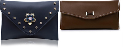 FLANKER Casual Brown, Blue  Clutch(Pack of: 2)