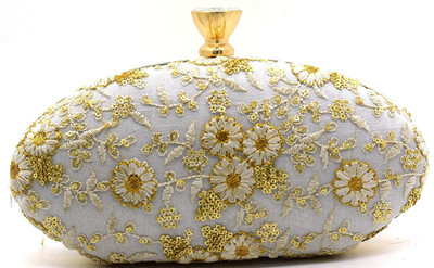 Tooba Handicraft Party White  Clutch