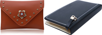 FLANKER Casual, Party Brown, Black  Clutch(Pack of: 2)