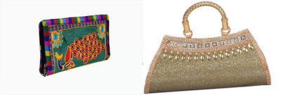 SUNVIKA House Casual, Formal, Party Green, Peach  Clutch